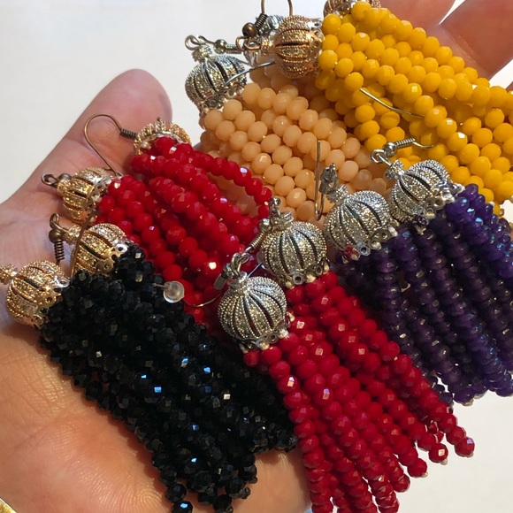 Peach/Silver Crystal Tassel Earrings (Han… - Picture 7 of 15